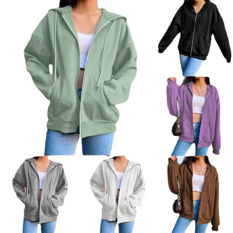 Autumn Fleece Hoodie Solid Color Hooded Korean Fashion Sweat