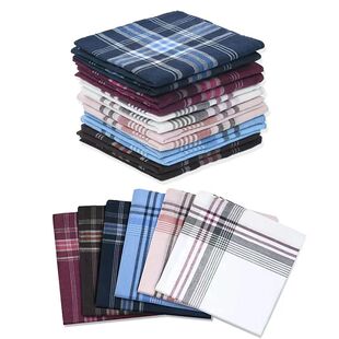 12Pcs Classic Square Plaid Stripe Men Handkerchiefs Pocket C