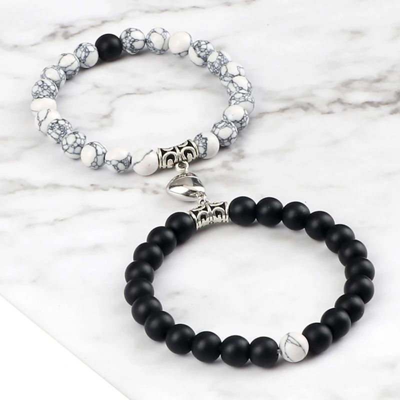 Hot Sale 2Pcs/Set Beads Bracelet For Lovers Natural Stone Di