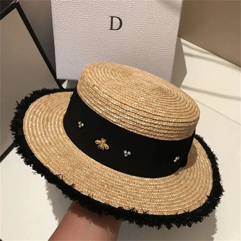 Summer Straw Hat 2024 New Flat Top French Straw Hat Elegant