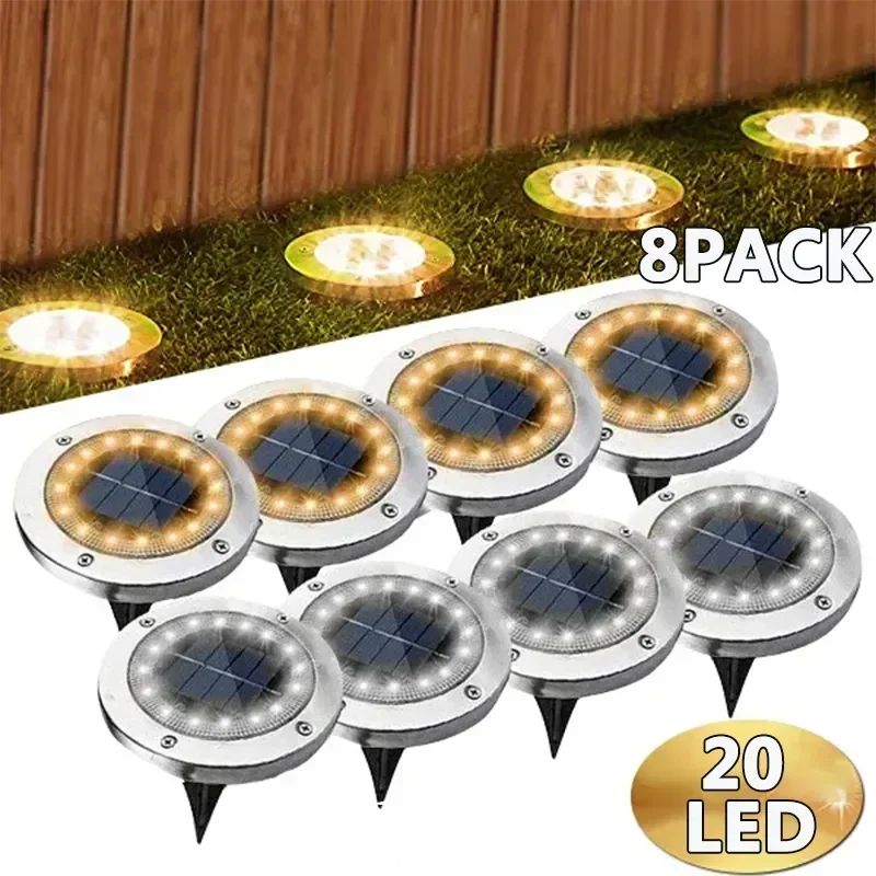 1/4/8Pcs Solar Lights Outdoor 8/20LEDs Disk Underground Lamp