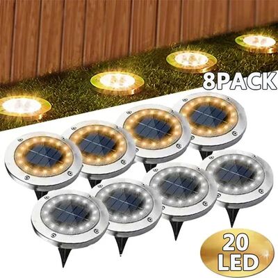 1/4/8Pcs Solar Lights Outdoor 8/20LEDs Disk Underground Lamp