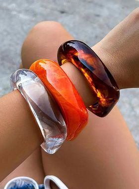 PuRui Vintage Irregular Coloful Acrylic Resin Chunky Bangle