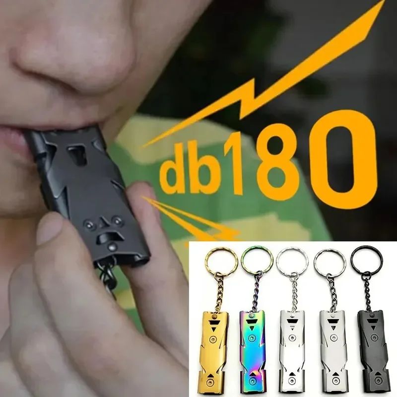 1Pcs Double Pipe Whistle Pendant Keychain High Decibel Outdo