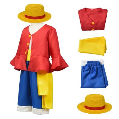 Kids Anime Luffy Cosplay Costume with Straw Hat for Boys Hal