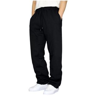 Men's Black Sweatpants Elastic High Waist Drawstring Baggy C