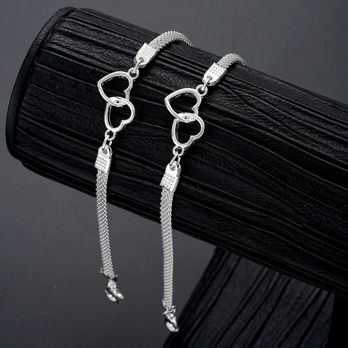 2 Pcs Set Love Heart Couple Bracelets for Women Men Silver C