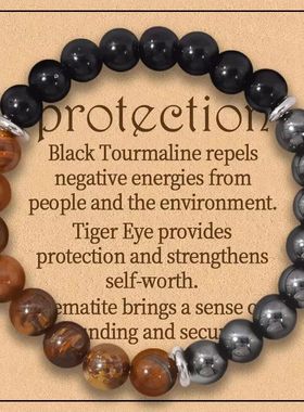 Triple Protection Bracelet:Tiger Eye, Black Obsidian, & Hema