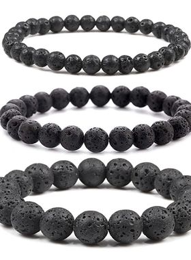 Charm Bracelet Natural Stone Beads 6/8/10mm Volcanic Lava Ti