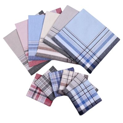 6 Pack of Men's Pure Cotton Handkerchiefs, Cotton Yarn-Dyed