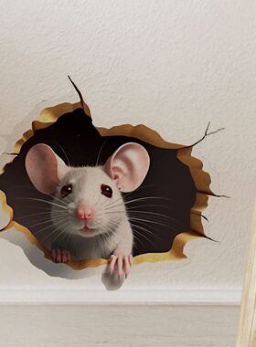 1PC 3D effect personalized mouse hole sticker reading white