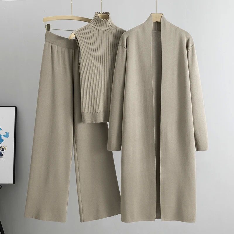 Spring Autumn 3 Piece Women Cardigan Tracksuits Fashion Knit