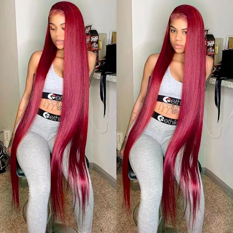 250% 30 36 Inch Burgundy 13x6 Hd Lace Frontal Human Hair Wig