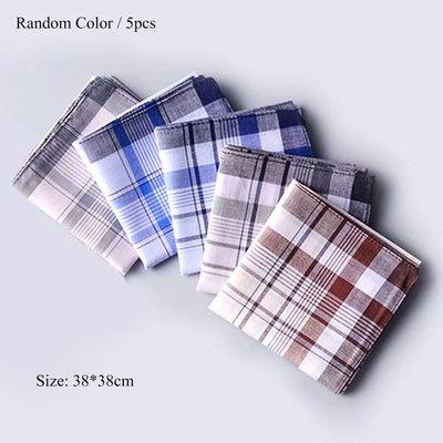 5Pcs Square Plaid Stripe Handkerchiefs Hanky Pocket Cotton T