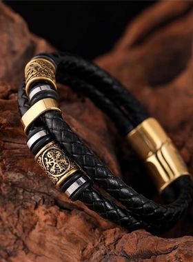 Punk Men Vikings Style Genuine Leather Bracelet Braided Mult