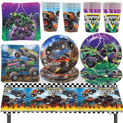 Monster Truck Party Supplies Disposable Tableware Plates Nap