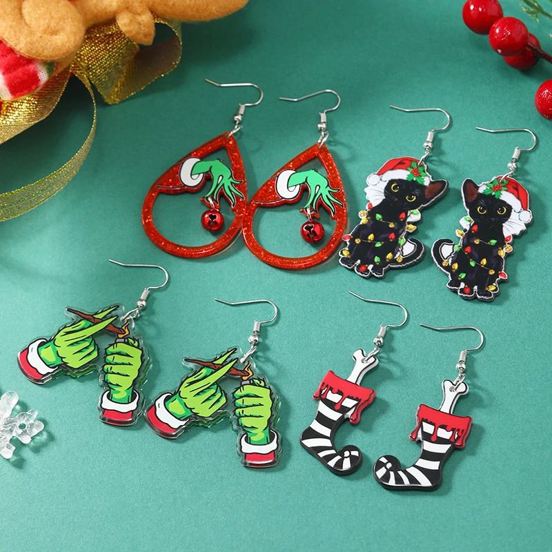 Hot selling acrylic Christmas green headed monster earrings