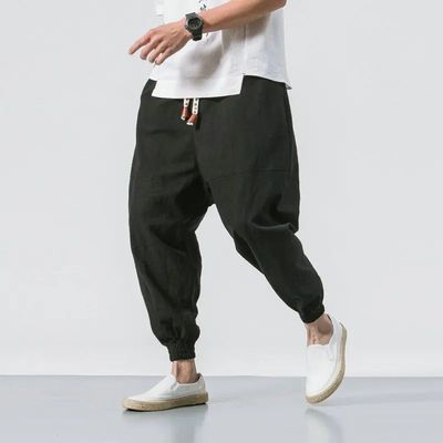 New Men‘s Jogging Pants Sreetwear Loose Casual Cotton Linen