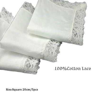 Women Square lady Handkerchief white lace embroidery childre