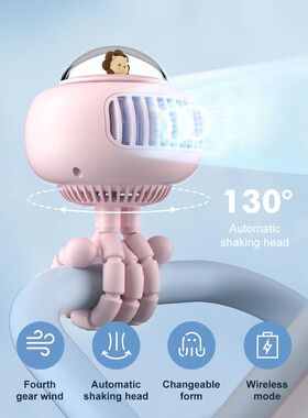Stroller Fan, 130° Auto Oscillating Fan, 3600mAh Battery Po