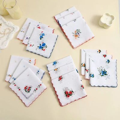 12 Packs of Women's Pure Cotton Printed Handkerchiefs, Pure