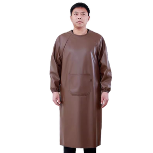 男士长袖皮革罩衣放水防油加厚耐磨围裙大人劳保干活反穿衣工作服