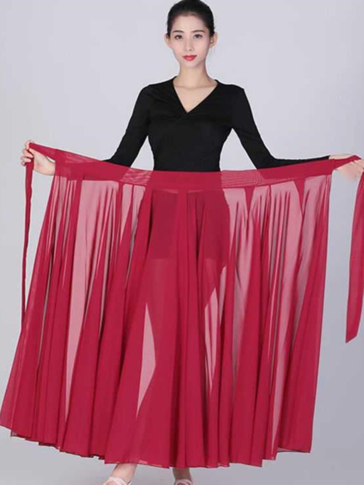 댄스용 라지스윙스커트 레이스업원피스쉬폰연습스커트 댄서성우스커트 고전무용의상 미려