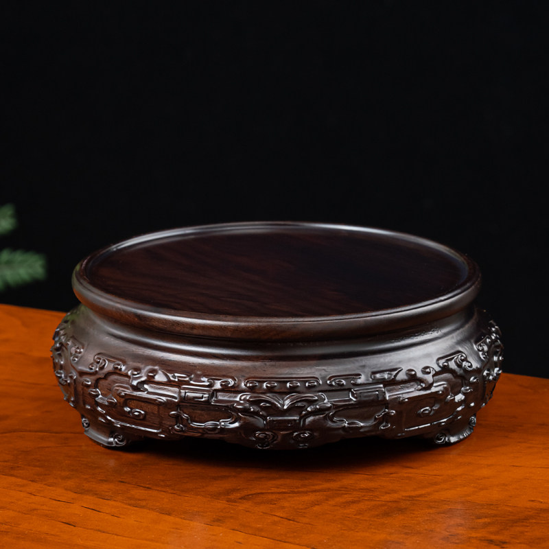 黑檀木圆形底座花盆花瓶奇石盆景酒缸坛佛像文玩摆件红木实木托架,家居饰品,木雕,淘宝优惠券,粉丝福利购,淘宝优惠卷