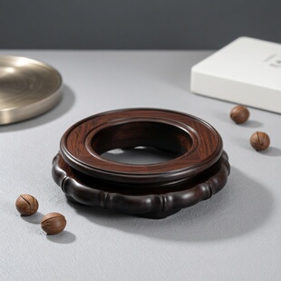 红木紫光檀水晶球圆形底座实木质整木雕刻葫芦核桃球形凹槽木托架