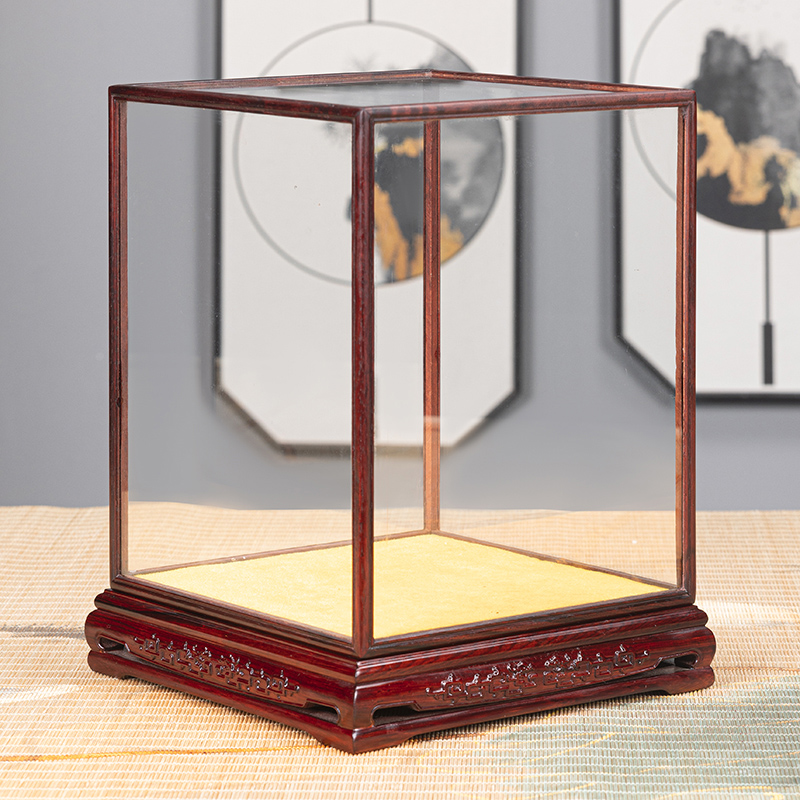 红木工艺品摆件玻璃罩观音菩萨佛像古董花瓶透明防尘罩展示盒定制