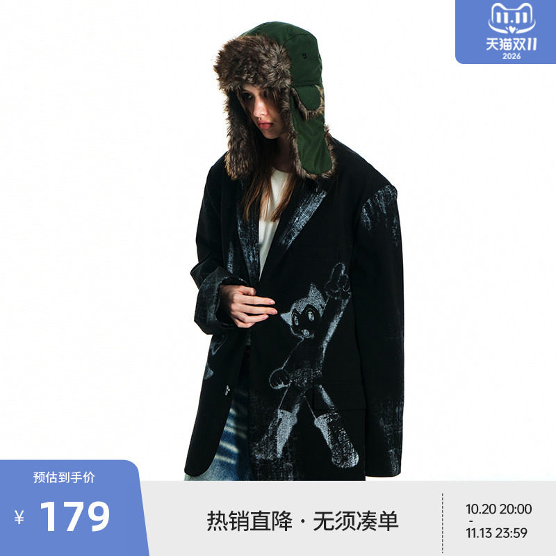 【铁臂阿童木联名】BEASTER做旧复古印花休闲西服美式潮流西装男