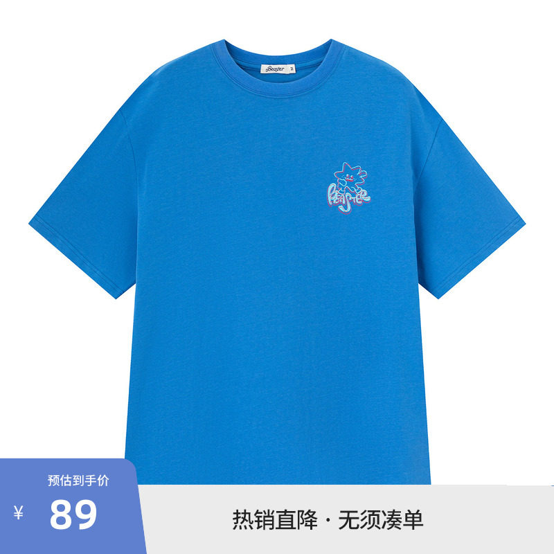 BEASTER重磅纯棉亲肤短袖T恤男26年夏季新款星星刺绣蓝色上衣女图片