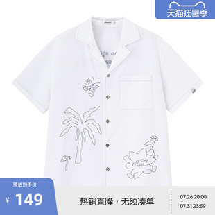 BEASTER纯棉亲肤虚线绣短袖衬衫男26年夏季新款星星图案上衣女