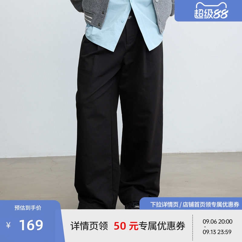 BEASTER黑色早秋休闲直筒裤男士宽松基础百搭工装风长裤子春秋款图片