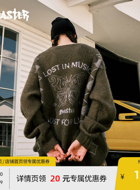 BEASTER奥莱蝴蝶毛衣外套男美式复古短款宽松仿驼毛针织开衫女