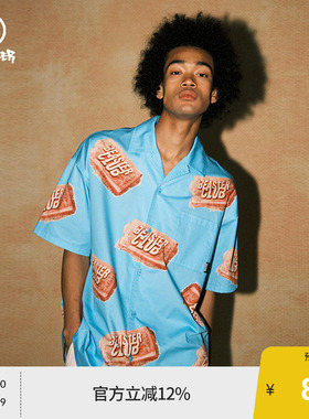 BEASTER印花休闲短袖衬衫男美式高街复古男装国潮牌情侣上衣