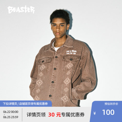 BEASTER民族纹样牛仔外套男新品户外美式高街复古工装女潮流夹克