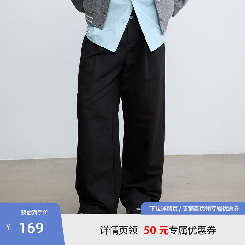 BEASTER黑色早秋休闲直筒裤男士宽松基础百搭工装风长裤子春秋款图片