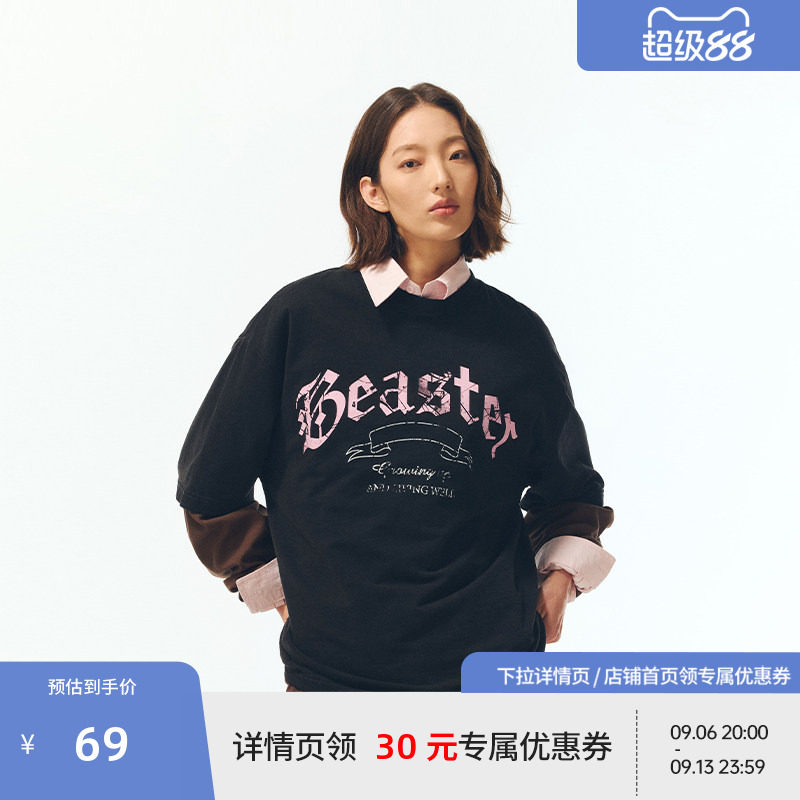 BEASTER水洗做旧字母胶印短袖T恤男美式2026年新款纯棉上衣图片