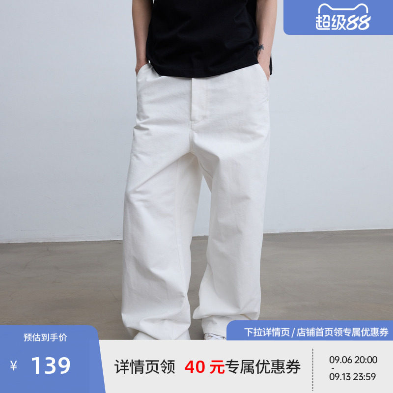 BEASTER纯棉刺绣直筒休闲裤夏秋新男女情侣款白色宽松百搭长裤子图片