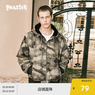 BEASTER奥莱刺绣运动棉衣男款冬款宽松短款连帽棉服迷彩工装外套