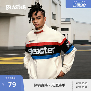 BEASTER撞色赛车外套男冬棉服新款美式国潮牌加厚PU皮衣机车夹克