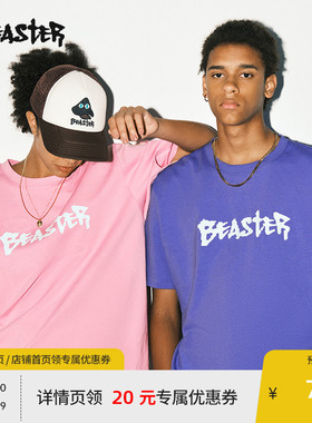 BEASTER简约字母短袖T恤男美式潮牌纯棉上衣夏日多巴胺重磅红色女