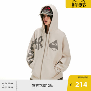 BEASTER蘑菇印花连帽针织开衫男美式新款发泡工艺重磅420g外套女