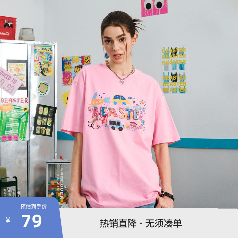 BEASTER凉感速干涂鸦印花短袖T恤夏季趣味情侣上衣图片