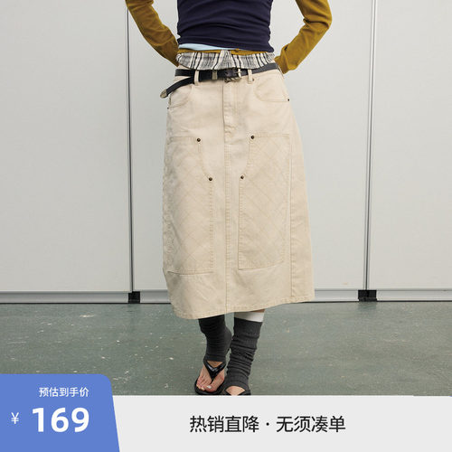 BEASTER奥莱复古直筒半身裙女早秋日常后开叉中长款日系复古裙子
