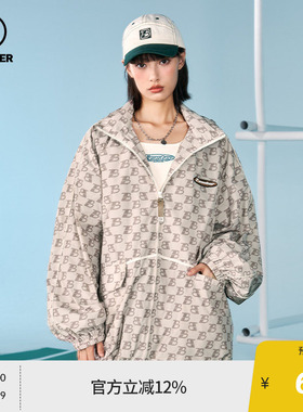 BEASTER 奥莱鬼脸潮流复古老花夹克字母印花休闲外套上衣男