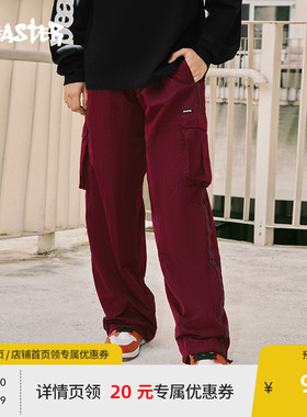 BEASTER奥莱男士休闲裤冬装情侣户外宽松直筒复古织带拼接工装裤
