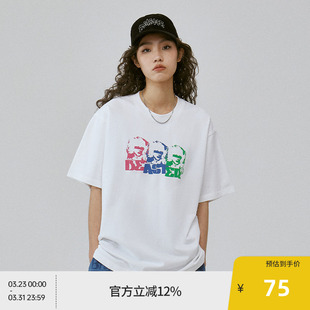 美式 纯棉潮牌国潮情侣装 黑色上衣 T恤男秋季 BEASTER白色印花短袖