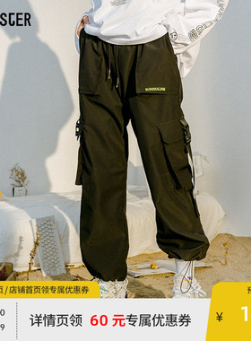 BEASTER奥莱春季情侣潮牌嘻哈黑色宽松工装裤束脚裤子